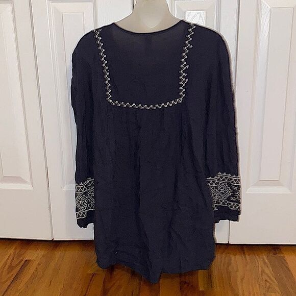 Decorated Originals Navy Hippie Boho Embroidered Top Blouse Shirt Large L - Picture 2 of 5